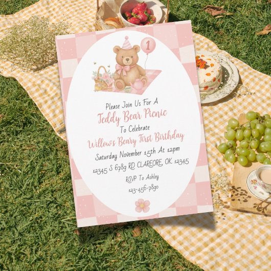 Beary rose 1er anniversaire Invitation