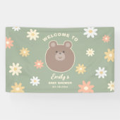 Beary Schattige Beer Cub Sage Groen Lente Baby sho Spandoek (Horizontaal)