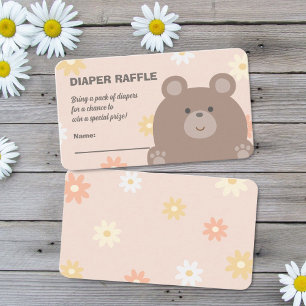 Beary Schattige Roze Daisies Baby shower Luier Raf Informatiekaartje