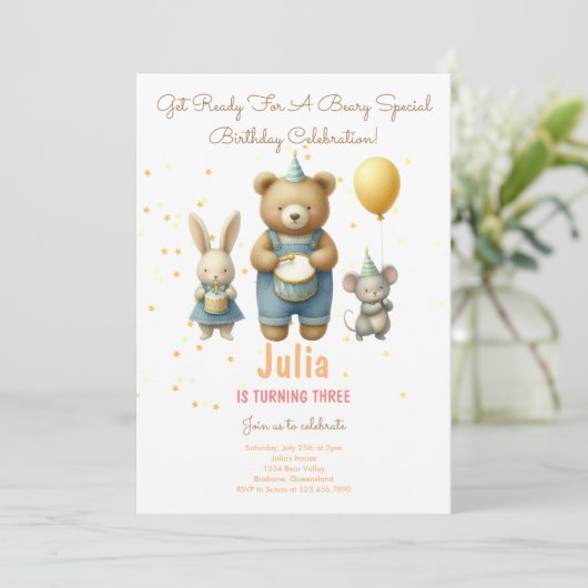 Beary Special Anniversaire Bash Invitation (Debout devant)