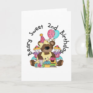 Beary Sweet 2nd Birthday T-shirts en cadeautjes Kaart