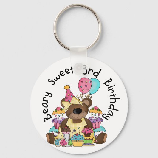 Beary Sweet 3e verjaardag Tshirts en geschenken Sleutelhanger (Voorkant)