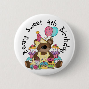 Beary Sweet 4e verjaardag Ronde Button 5,7 Cm