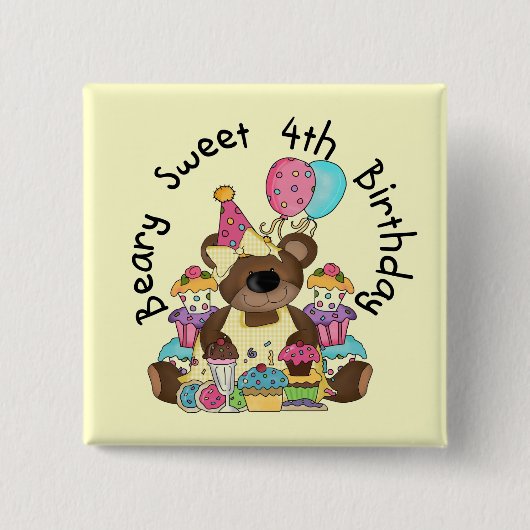 Beary Sweet 4e verjaardag Vierkante Button 5,1 Cm (Voorkant)