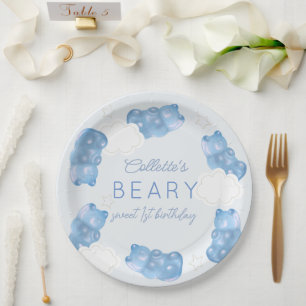 Beary Sweet Blue Gummy Beer Boy Verjaardag Papieren Bordje