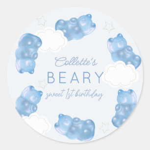 Beary Sweet Blue Gummy Beer Boy Verjaardag Ronde Sticker