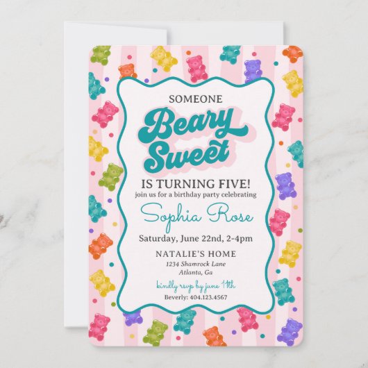 Beary Sweet Candy Gummy Bear Birthday Invitation (Devant)
