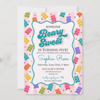 Beary Sweet Candy Gummy Bear Birthday Invitation Kaart
