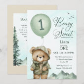 Beary Sweet Eerste Verjaardag Uitnodiging | (Voorkant / Achterkant)