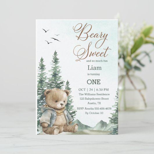Beary Sweet Invitation d'anniversaire | Pastel (Debout devant)