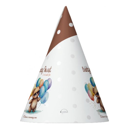 Beary Sweet Teddy beer draagt een bril en ballon Feesthoedjes (Links)