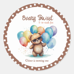 Beary Sweet Teddy beer draagt een bril en ballon Ronde Sticker