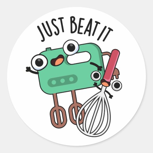 Beat it Funny Baking Pun Ronde Sticker (Voorkant)