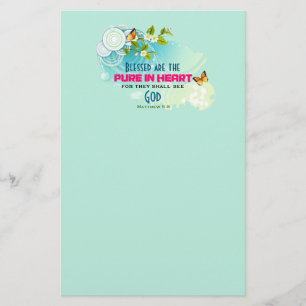 Beatitude Quote met Butterflies en Blossom Briefpapier