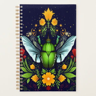 Beatle et fleurs sur bleu foncé