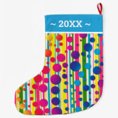 [Beatnik belletjes] Retro Polka Dot Striped Blue Grote Kerstsok (Achterkant)