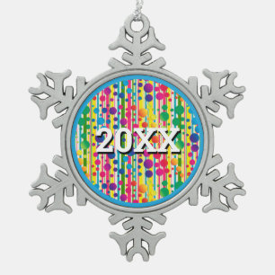 [Beatnik belletjes] Retro Polka Dot Striped Blue Tin Sneeuwvlok Ornament