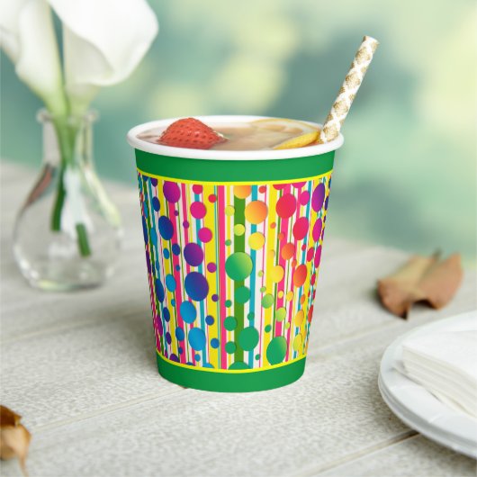 [Beatnik Bubbles] Retro Polka Dot Stripe - Groen Papieren Bekers (Insitu)