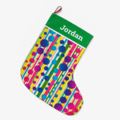 [Beatnik Bubbles] Retro Polka Dot Striped Green Grote Kerstsok (Voorkant (Hangend))