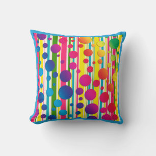 [Beatnik Bubbles] Retro Stippen Strepen Blauw Kussen