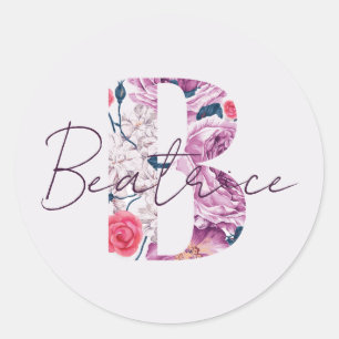 Beatrice Baby Naam Bloem Script  Bloemen B Ronde Sticker