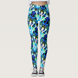 Beatrix Jimette Design bloemen, blauw en wit Leggings