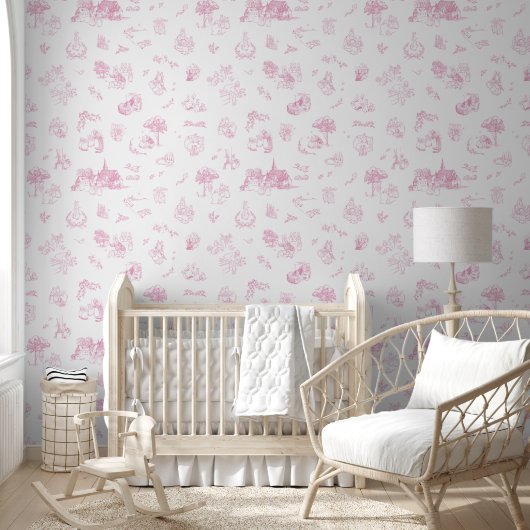 Beatrix Peter the Rabbit Toile Chinoiserie Pink Behang (Kinderen)