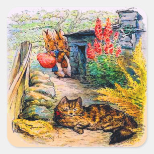 Beatrix Potter - Bunnies die de kat bekijken Vierkante Sticker