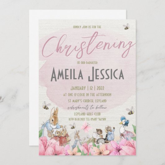 Béatrix Potter Christening Invitation (Devant / Derrière)