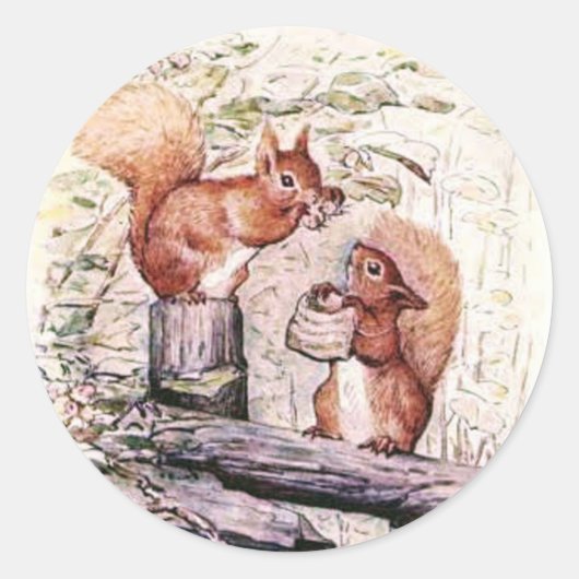 Beatrix Potter Het verhaal van Eekhoorn Nutkin Ronde Sticker (Voorkant)