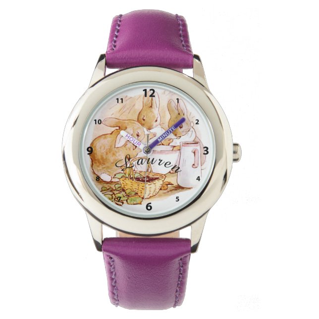 Beatrix Potter, konijnen, melk en bessen op maat Horloge (Voorkant)