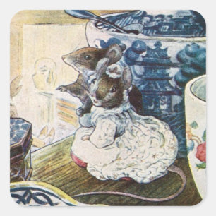  Beatrix Potter Mice Tailor van Gloucester Vierkante Sticker