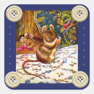 Beatrix potter muis schattige  naai vierkante sticker