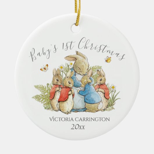 Beatrix Potter Peter Rabbit Baby 1e Kerstmis Keramisch Ornament (Voorkant)