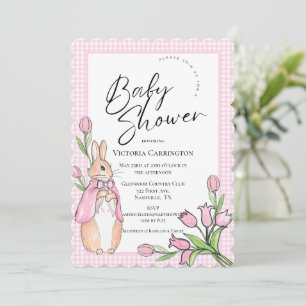 Beatrix Potter Pink Gingham-Baby shower Kaart
