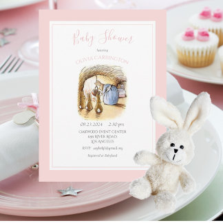 Beatrix Potter Roze Konijn Baby Shower Uitnodiging