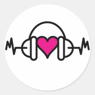 Beats of Love   Roze hart met hartslag en hoofdtel Ronde Sticker