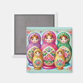 Beau aimant carré russe poupée (Recto/Verso)