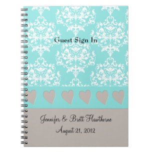 Beau Aqua Blue et Taupe Mariage Carnet d'hôtes