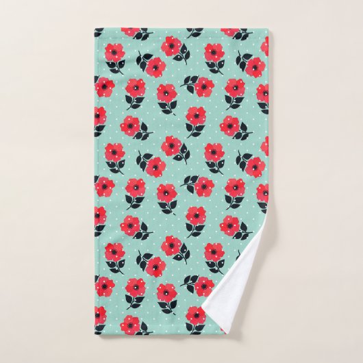 Beau Aqua et Rouge Floral Polka Motif (Serviette à main)