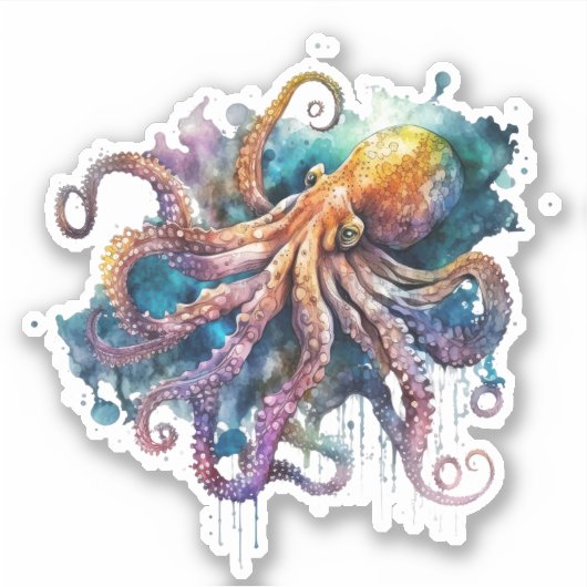 Beau Aquarelle Octopus Vinyl Sticker (Devant)