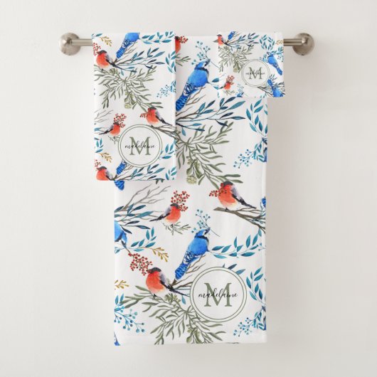 Beau Aquarelle Oiseaux et Motif de Foliage (En situation)