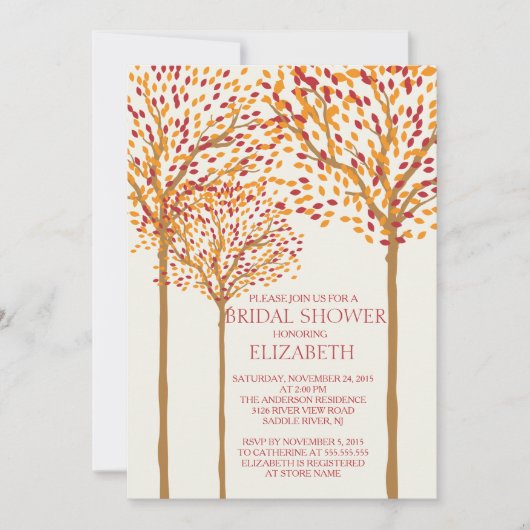 Beau arbre d'automne nuptiale Douche Invitation (Devant)