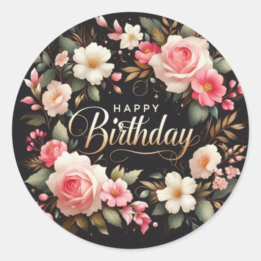 Beau autocollant d'anniversaire floral : "Joyeux a (Devant)