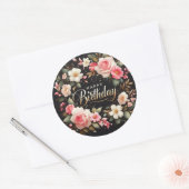 Beau autocollant d'anniversaire floral : "Joyeux a (Enveloppe)