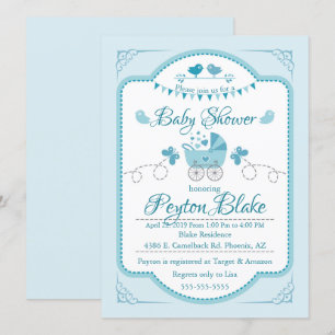 Beau Baby shower Buggy Bleu Invitation