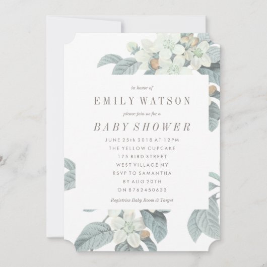 Beau Baby shower Fleur Bleu Douce Invitation (Devant)