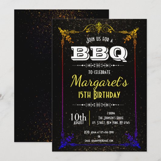 Beau barbecue Invitation de fête d'anniversaire (Devant / Derrière)
