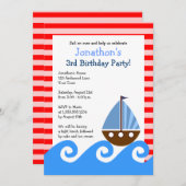 Beau bateau à voile Invitation d'anniversaire roug (Devant / Derrière)