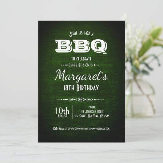 Beau BBQ Vert Anniversaire Invitation de fête (Debout devant)